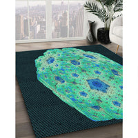 Patterned Deep Teal Green Rug, pat3360lblu