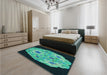 Patterned Deep Teal Green Rug in a Bedroom, pat3360lblu