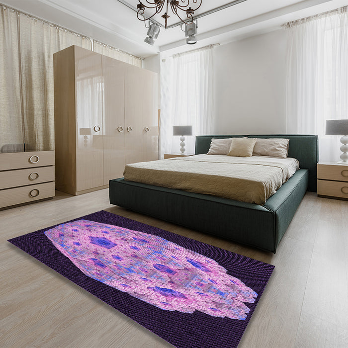 Round Machine Washable Transitional Orchid Purple Rug in a Office, wshpat3360pur