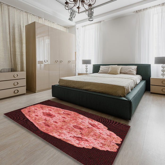 Patterned Red Rug in a Bedroom, pat3360rd