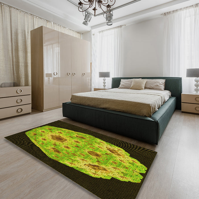 Patterned Pistachio Green Rug in a Bedroom, pat3360yw