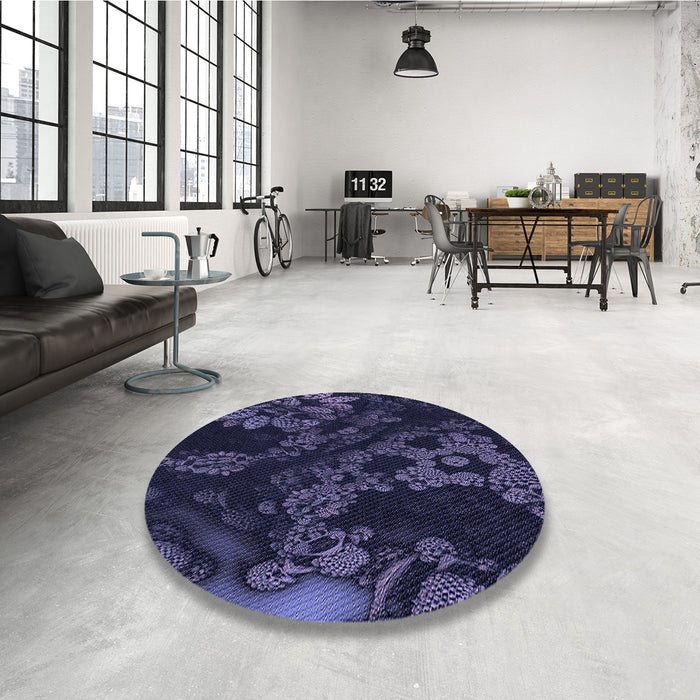 Round Patterned Deep Periwinkle Purple Rug in a Office, pat3362blu