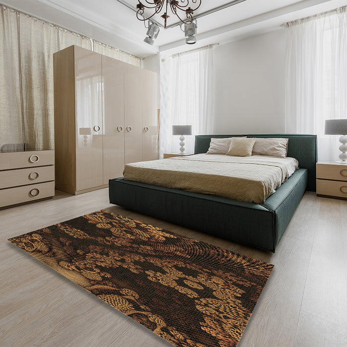 Patterned Saddle Brown Rug in a Bedroom, pat3362brn