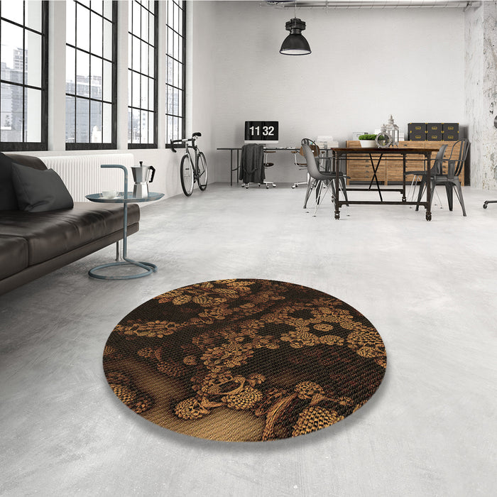 Round Patterned Saddle Brown Rug in a Office, pat3362brn