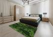 Patterned Black Rug in a Bedroom, pat3362grn