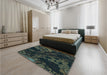 Patterned Midnight Gray Rug in a Bedroom, pat3362lblu