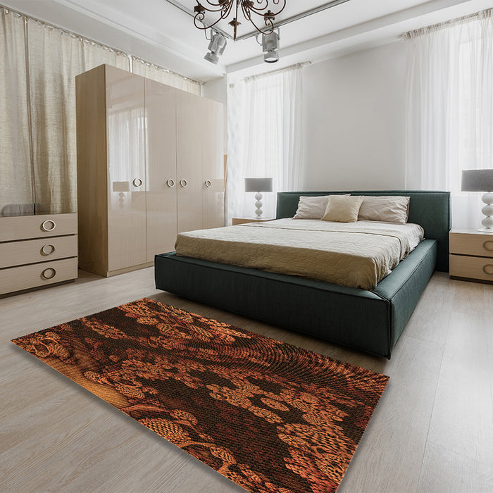 Patterned Mahogany Brown Rug in a Bedroom, pat3362org