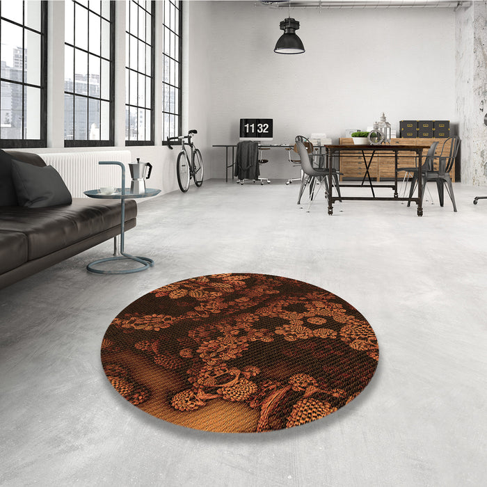 Round Patterned Mahogany Brown Rug in a Office, pat3362org
