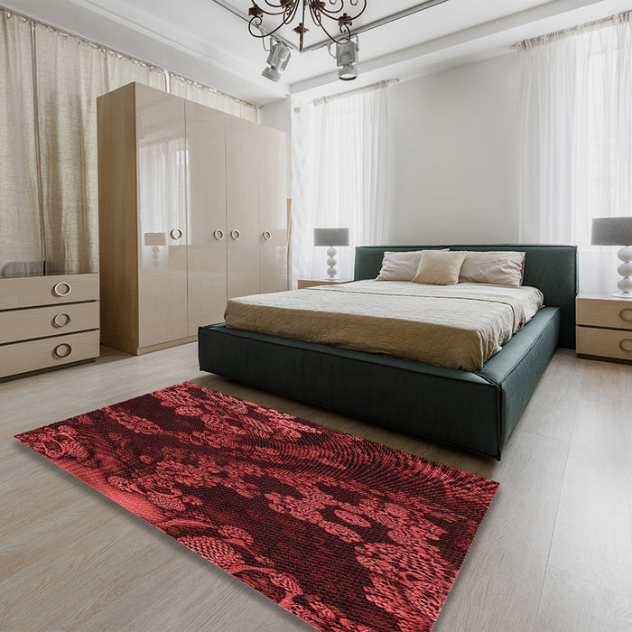 Patterned Maroon Red Rug in a Bedroom, pat3362rd