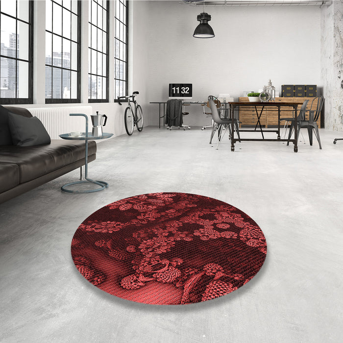 Round Patterned Maroon Red Rug in a Office, pat3362rd