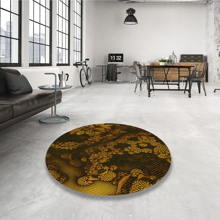 Round Patterned Black Brown Rug in a Office, pat3362yw