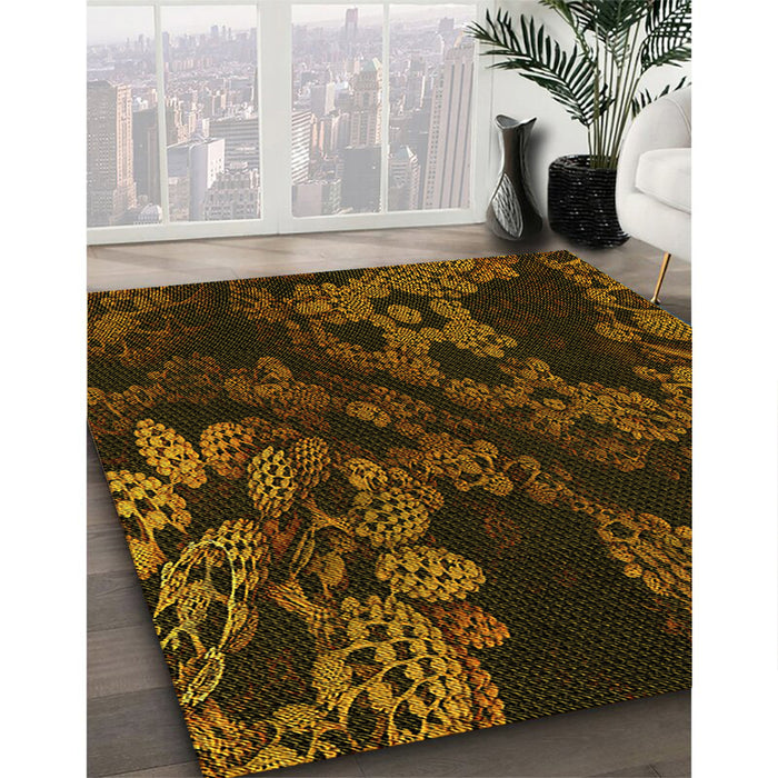 Patterned Black Brown Rug in Family Room, pat3362yw
