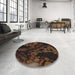 Round Machine Washable Transitional Sienna Brown Rug in a Office, wshpat3362