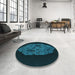 Round Patterned Dark Cyan Green Rug in a Office, pat3363lblu