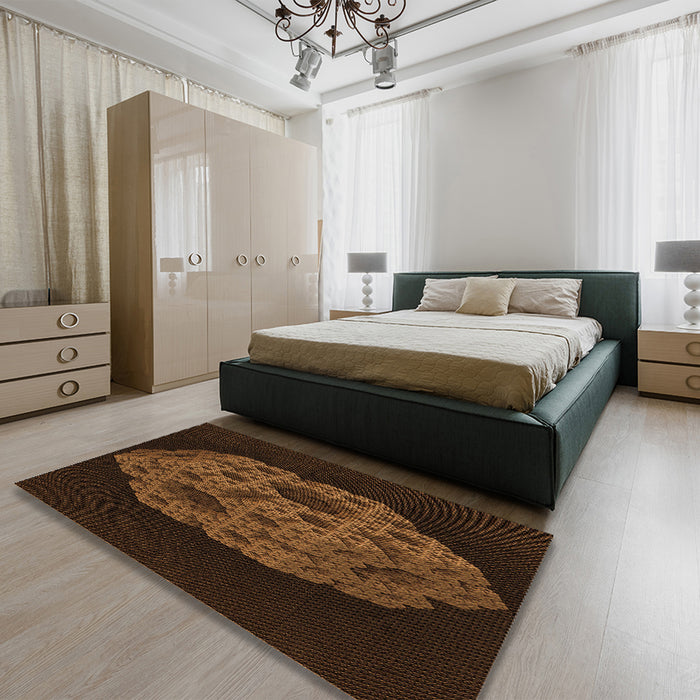 Patterned Mahogany Brown Rug in a Bedroom, pat3363org