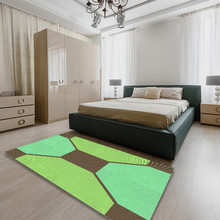 Patterned Green Rug in a Bedroom, pat3365grn