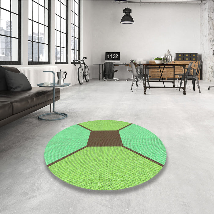 Round Patterned Green Rug in a Office, pat3365grn