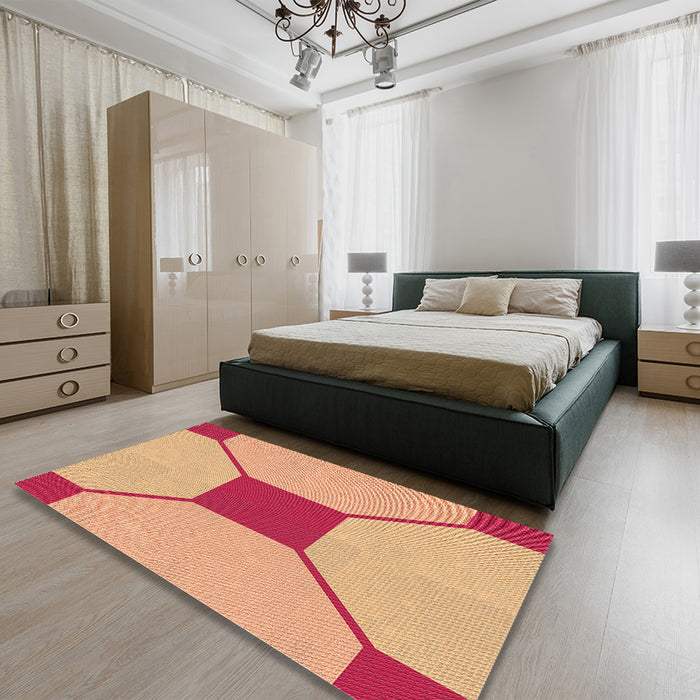 Round Machine Washable Transitional Yellow Orange Rug in a Office, wshpat3365org