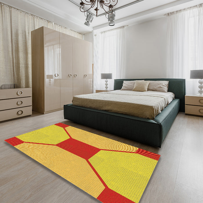 Patterned Neon Orange Rug in a Bedroom, pat3365yw