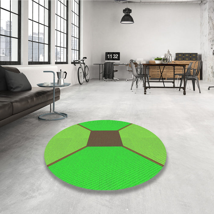 Round Patterned Dark Lime Green Rug in a Office, pat3366grn