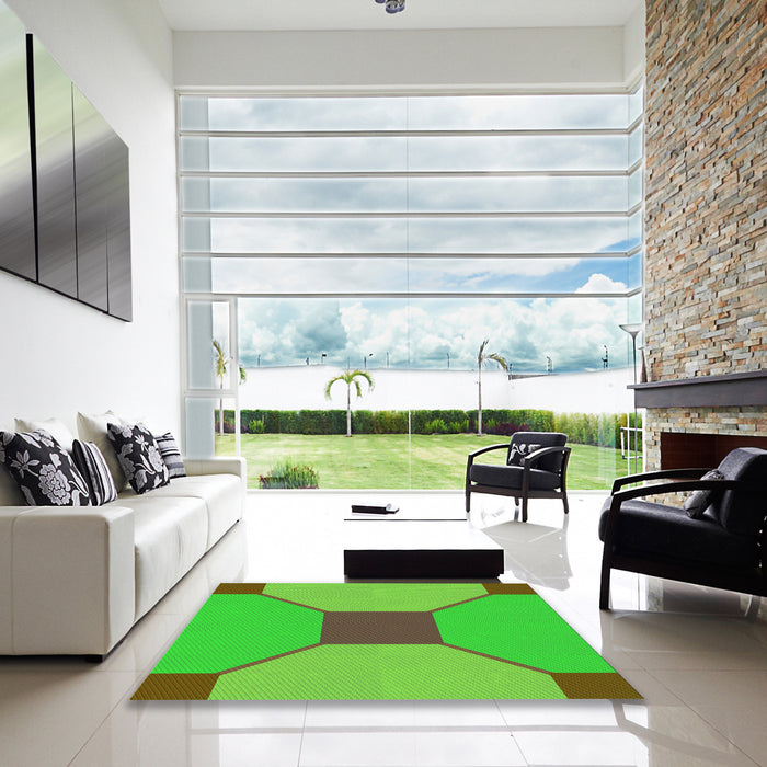 Square Patterned Dark Lime Green Rug in a Living Room, pat3366grn