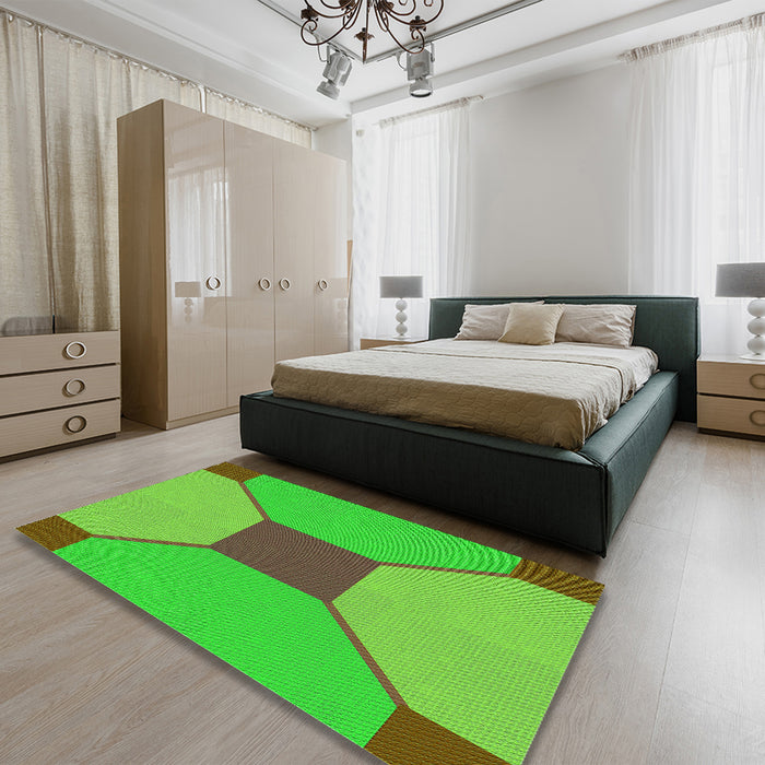 Patterned Dark Lime Green Rug in a Bedroom, pat3366grn