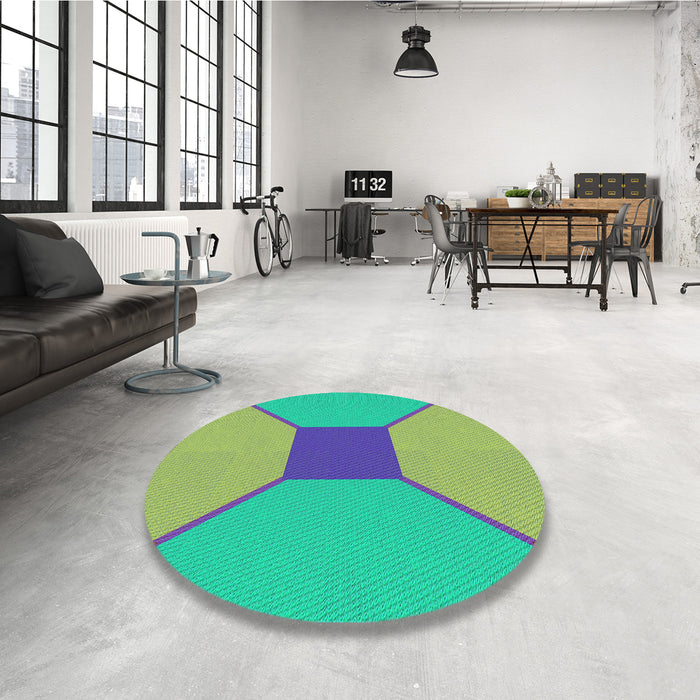 Round Patterned Khaki Green Rug in a Office, pat3366lblu