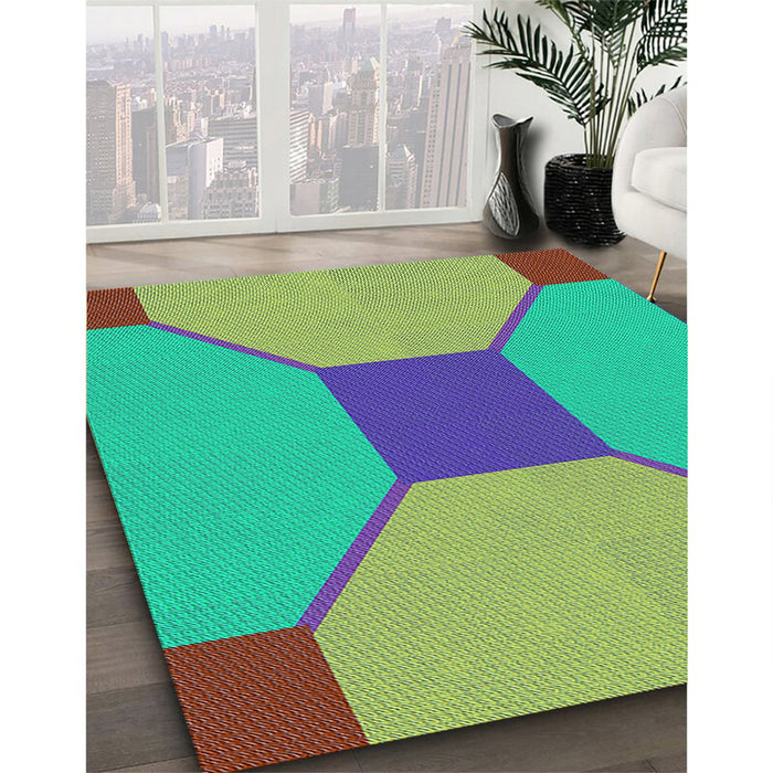 Patterned Khaki Green Rug in Family Room, pat3366lblu
