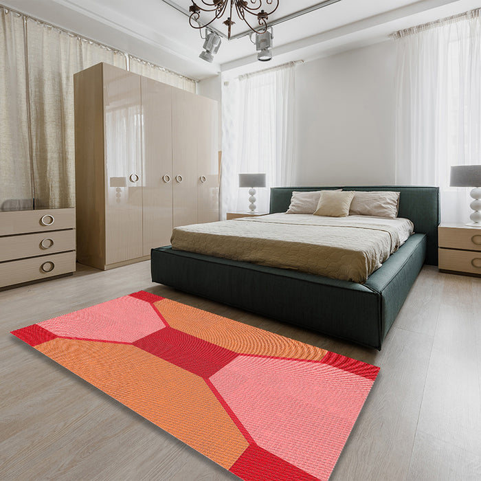 Patterned Ruby Red Rug in a Bedroom, pat3366rd