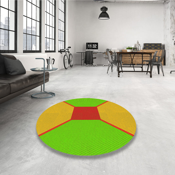 Round Patterned Bright Green Rug in a Office, pat3366yw