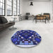 Round Patterned Denim Dark Blue Rug in a Office, pat3367blu