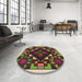 Round Patterned Dark Scarlet Red Rug in a Office, pat3367brn