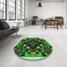 Round Patterned Dark Forest Green Rug in a Office, pat3367grn