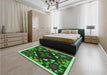 Patterned Dark Forest Green Rug in a Bedroom, pat3367grn