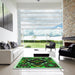 Machine Washable Transitional Dark Forest Green Rug in a Kitchen, wshpat3367grn