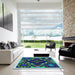 Machine Washable Transitional Green Rug in a Kitchen, wshpat3367lblu