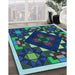 Patterned Green Rug in Family Room, pat3367lblu