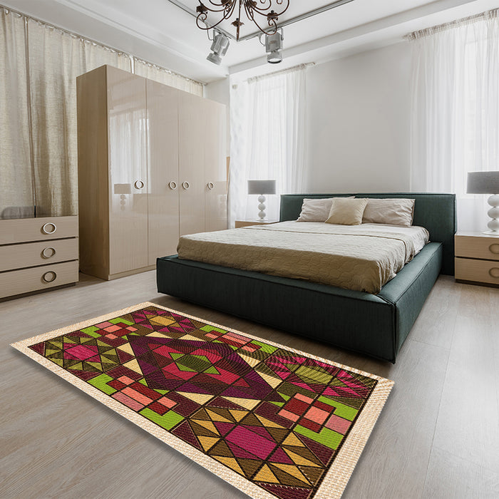 Patterned Peru Brown Rug in a Bedroom, pat3367org