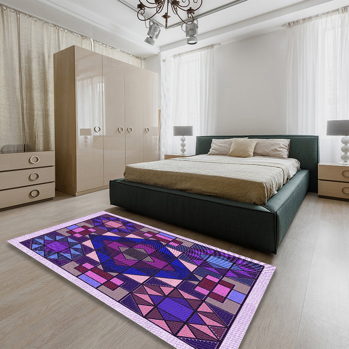 Patterned Lilac Purple Rug in a Bedroom, pat3367pur