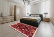 Patterned Crimson Red Rug in a Bedroom, pat3367rd