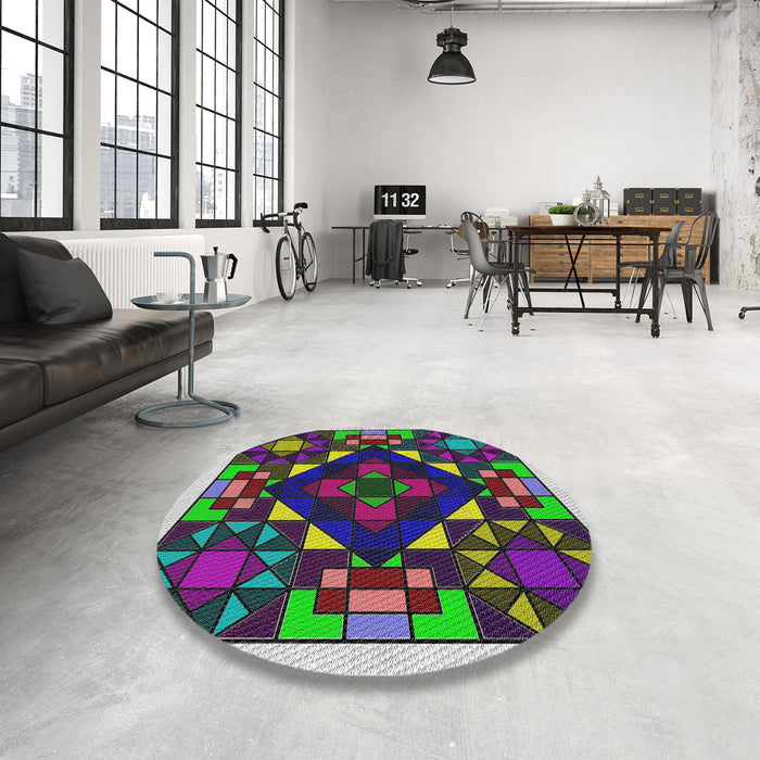 Round Machine Washable Transitional Dark Purple Rug in a Office, wshpat3367