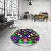 Round Patterned Dark Purple Modern Rug in a Office, pat3367