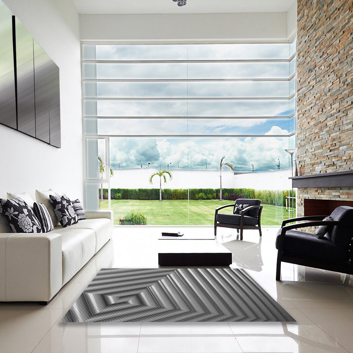 Square Patterned Dark Gray Rug in a Living Room, pat3368gry
