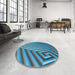 Round Patterned Blue Rug in a Office, pat3368lblu