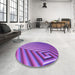 Round Patterned Purple Rug in a Office, pat3368pur