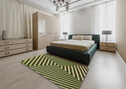 Patterned Avocado Green Novelty Rug in a Bedroom, pat3369