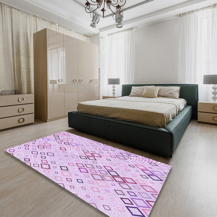Round Machine Washable Transitional Orchid Purple Rug in a Office, wshpat3372pur