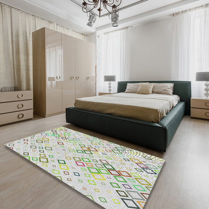 Patterned Sage Green Novelty Rug in a Bedroom, pat3372