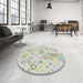 Round Machine Washable Transitional Sage Green Rug in a Office, wshpat3372