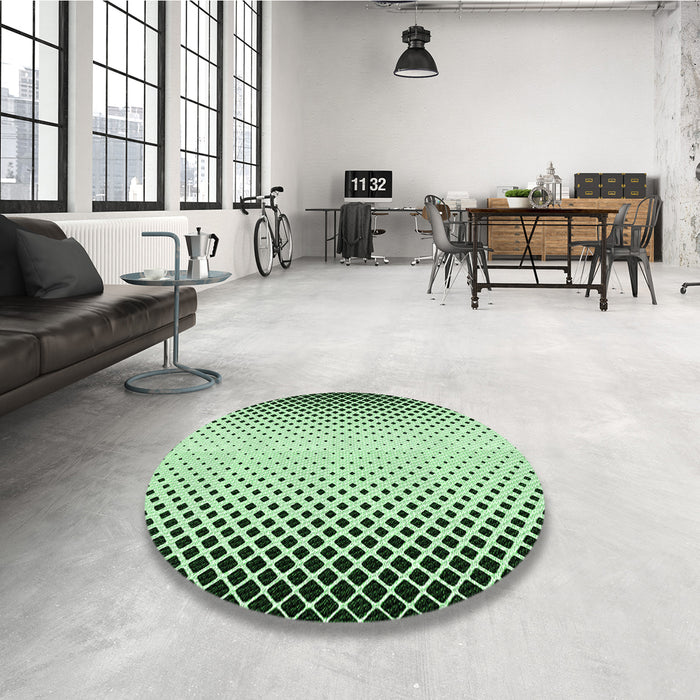 Round Patterned Medium Forest Green Rug in a Office, pat3373grn